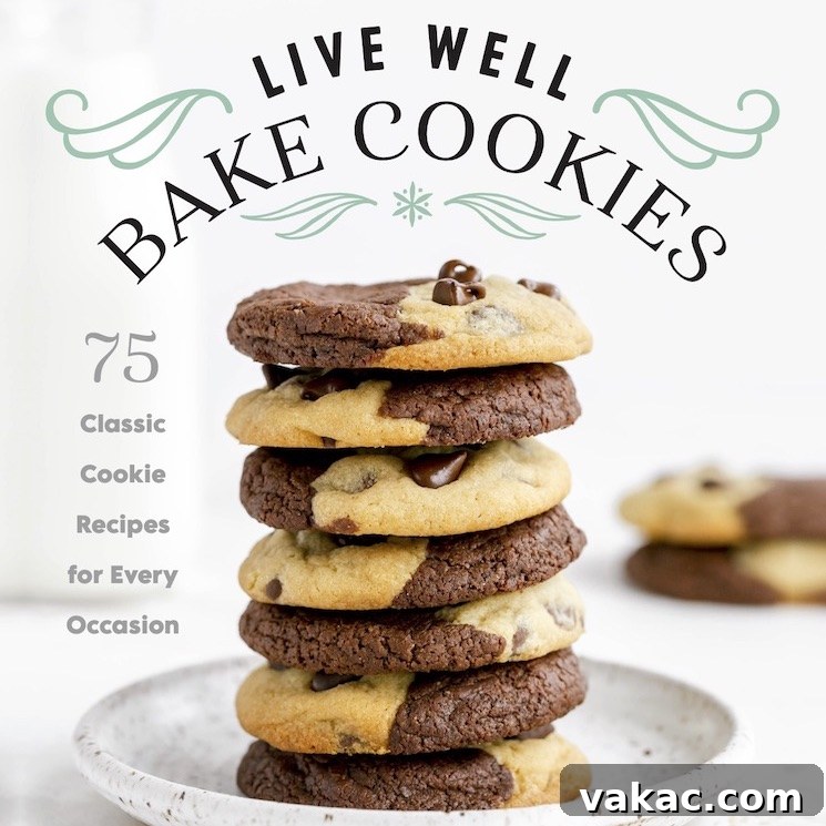 Recipes and Real Life 3 The vibrant cover of the cookbook Live Well Bake Cookies featuring a mouth-watering stack of brookies on a rustic plate.