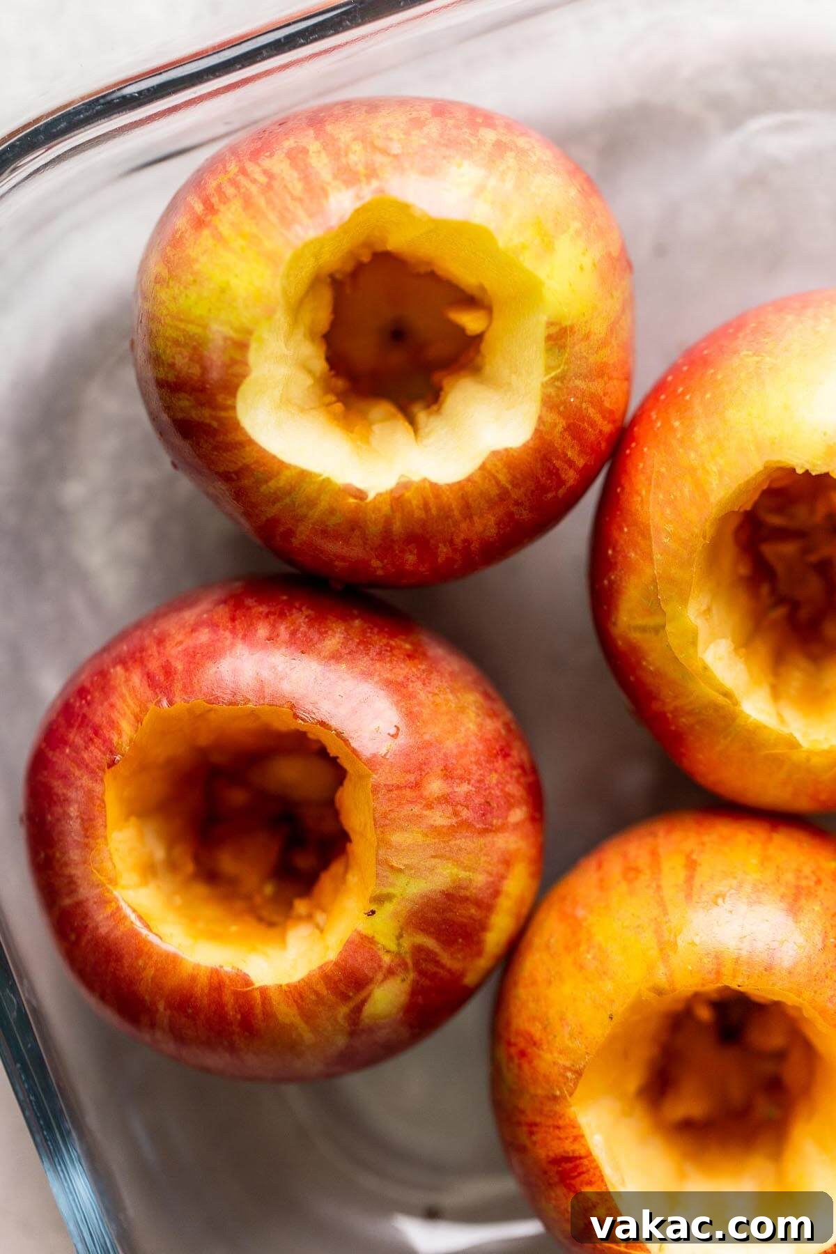 Warm Spiced Apple Bake 4 An overhead view of raw apples that have been cored.