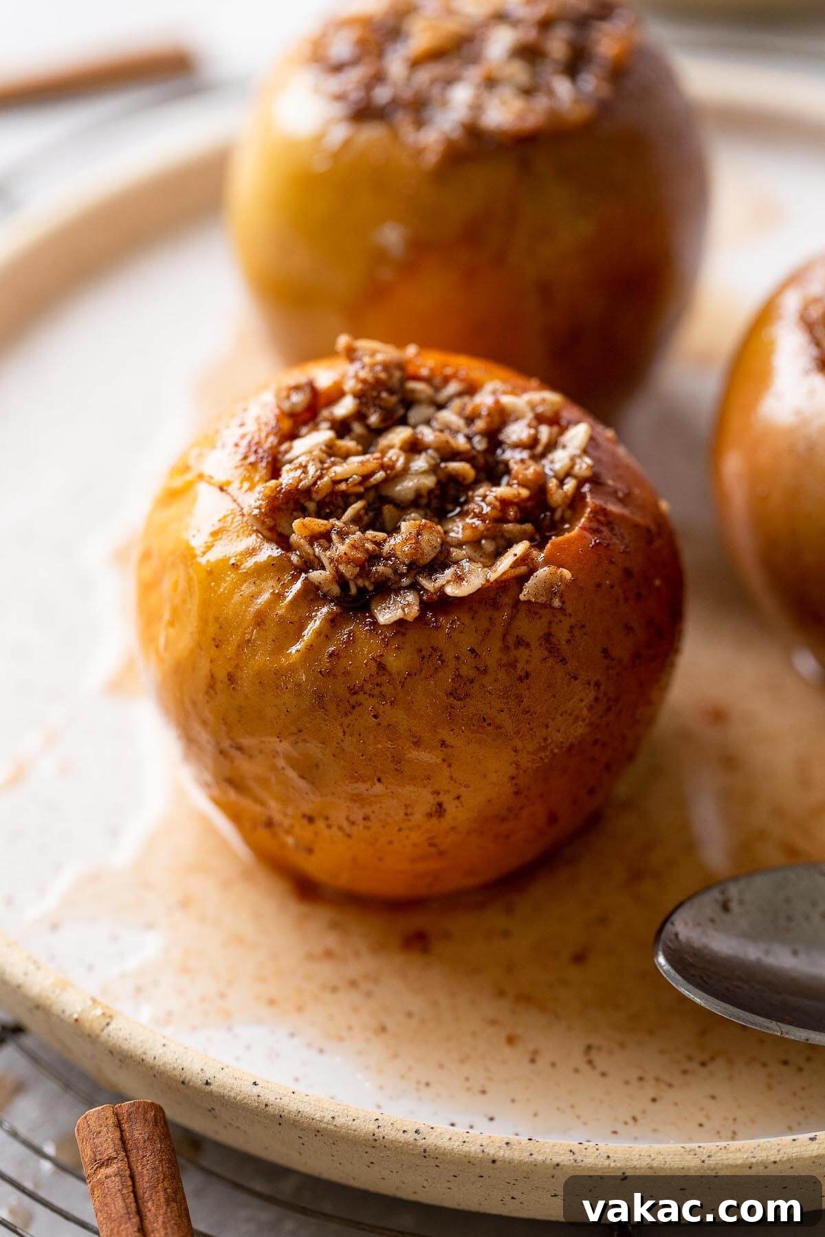 Warm Spiced Apple Bake 7 Cinnamon baked apples that have been stuffed with an oat mixture.