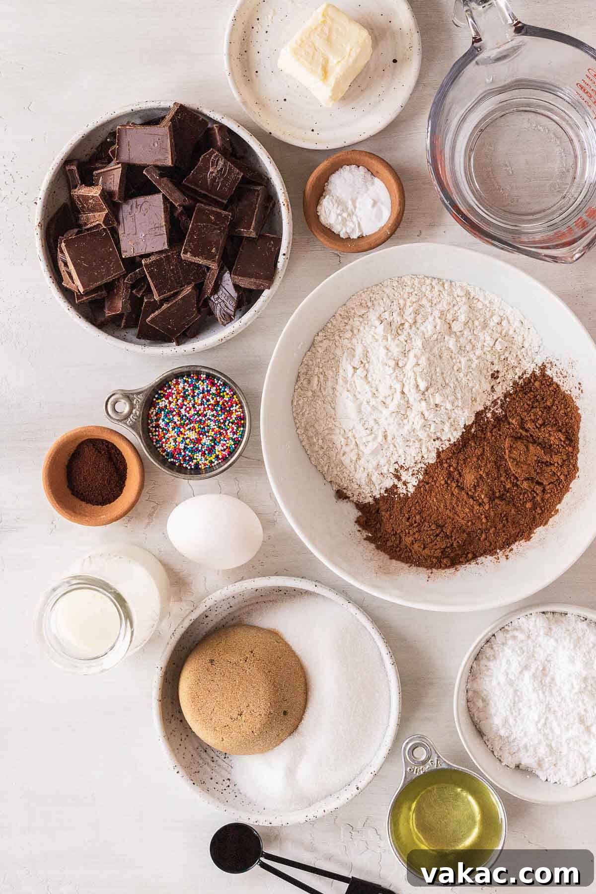 Ultimate Homemade Chocolate Cake Pops 3 An overhead view of the ingredients needed to make chocolate cake pops.