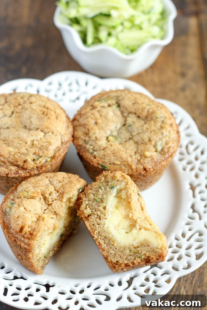 Array of Baked Cream Cheese-Filled Zucchini Muffins