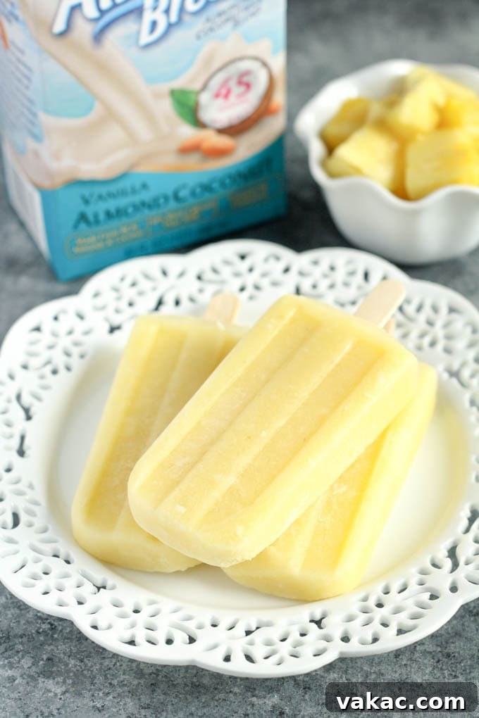 Coconut Pineapple Ice Pops - Top shot of frozen popsicles