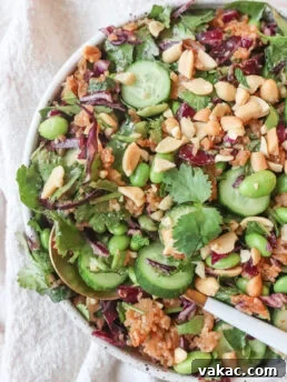 overhead shot of the crispy rice thai salad