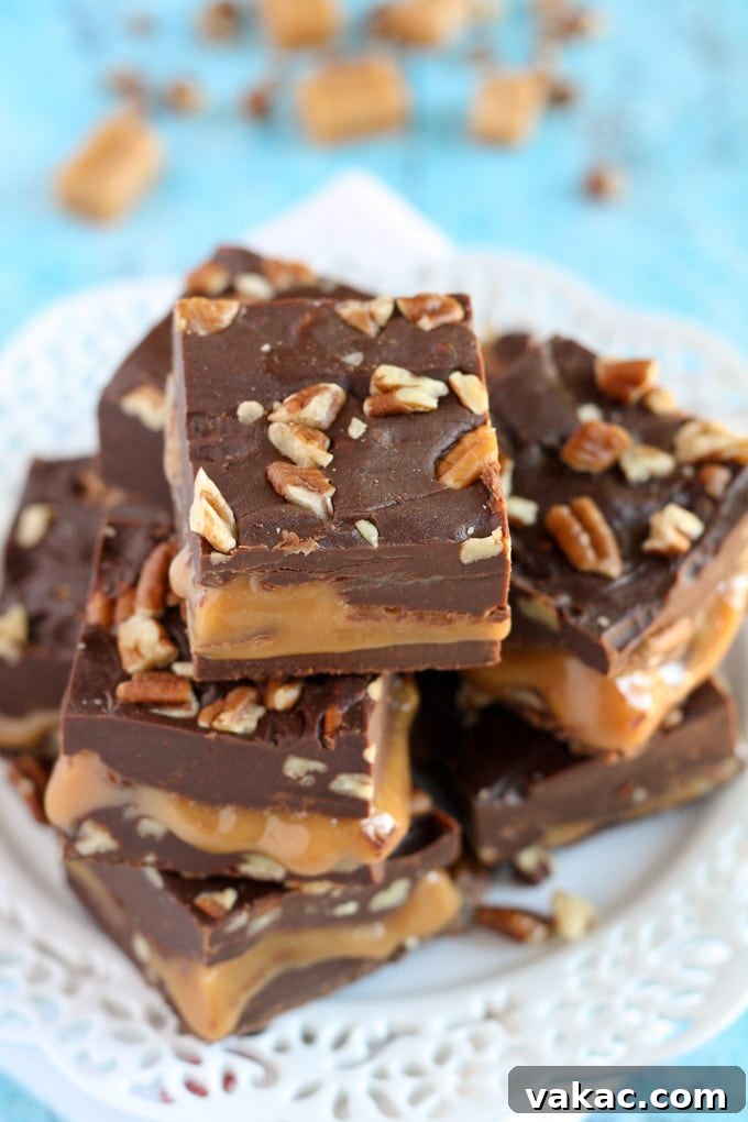 Turtle Fudge Fun and Freebies 2 An easy chocolate fudge recipe with a caramel center and chopped pecans. Everyone will love this Turtle Fudge!