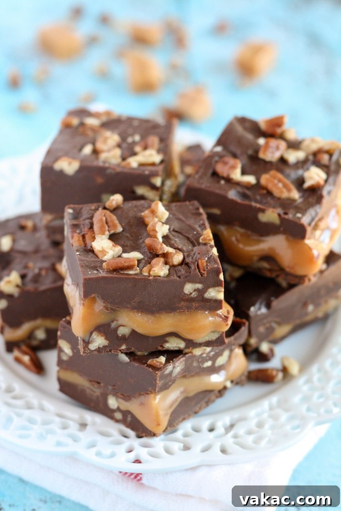 Turtle Fudge Fun and Freebies 4 An easy chocolate fudge recipe with a caramel center and chopped pecans. Everyone will love this Turtle Fudge!