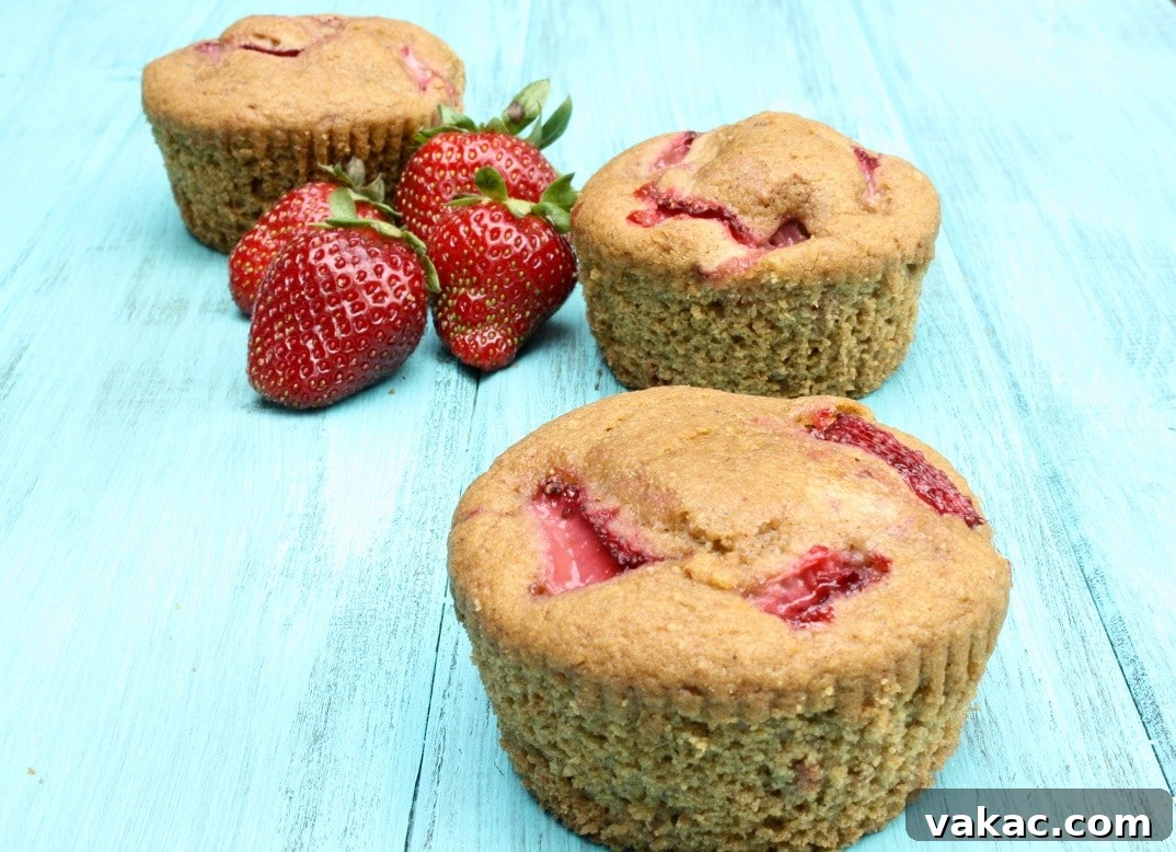 Rustic Strawberry Wheat Muffins 3 Basket full of fresh, ripe strawberries, recently picked from the farm