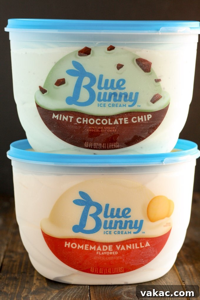 Mint Chocolate Chip Brownie Ice Cream Indulgence 3 Blue Bunny Ice Cream - Freshly bought from Walmart, ready for baking
