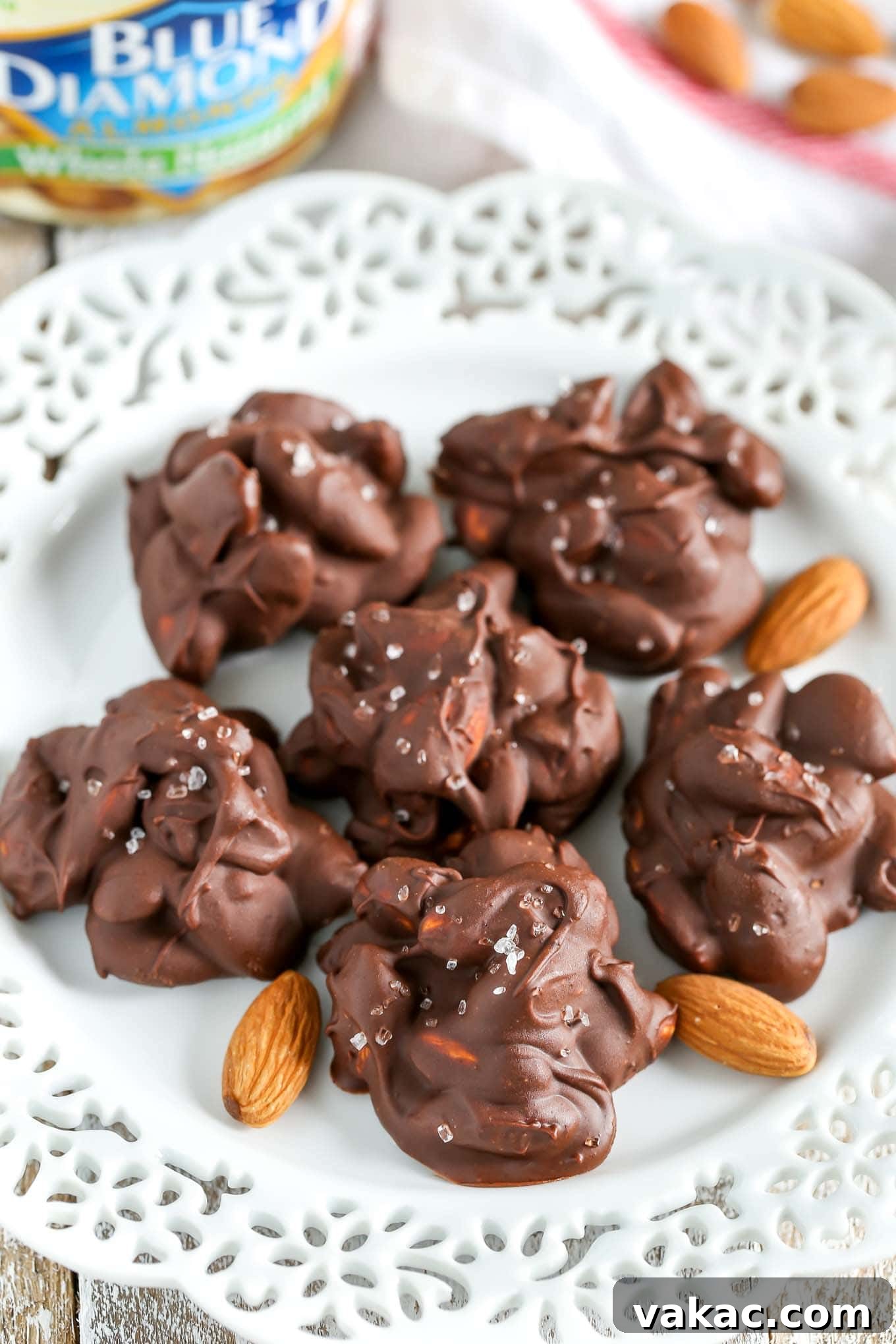 Rich Chocolate Espresso Almond Clusters made with semi-sweet chocolate, espresso powder, and crunchy almonds, displayed as an easy dessert or snack.
