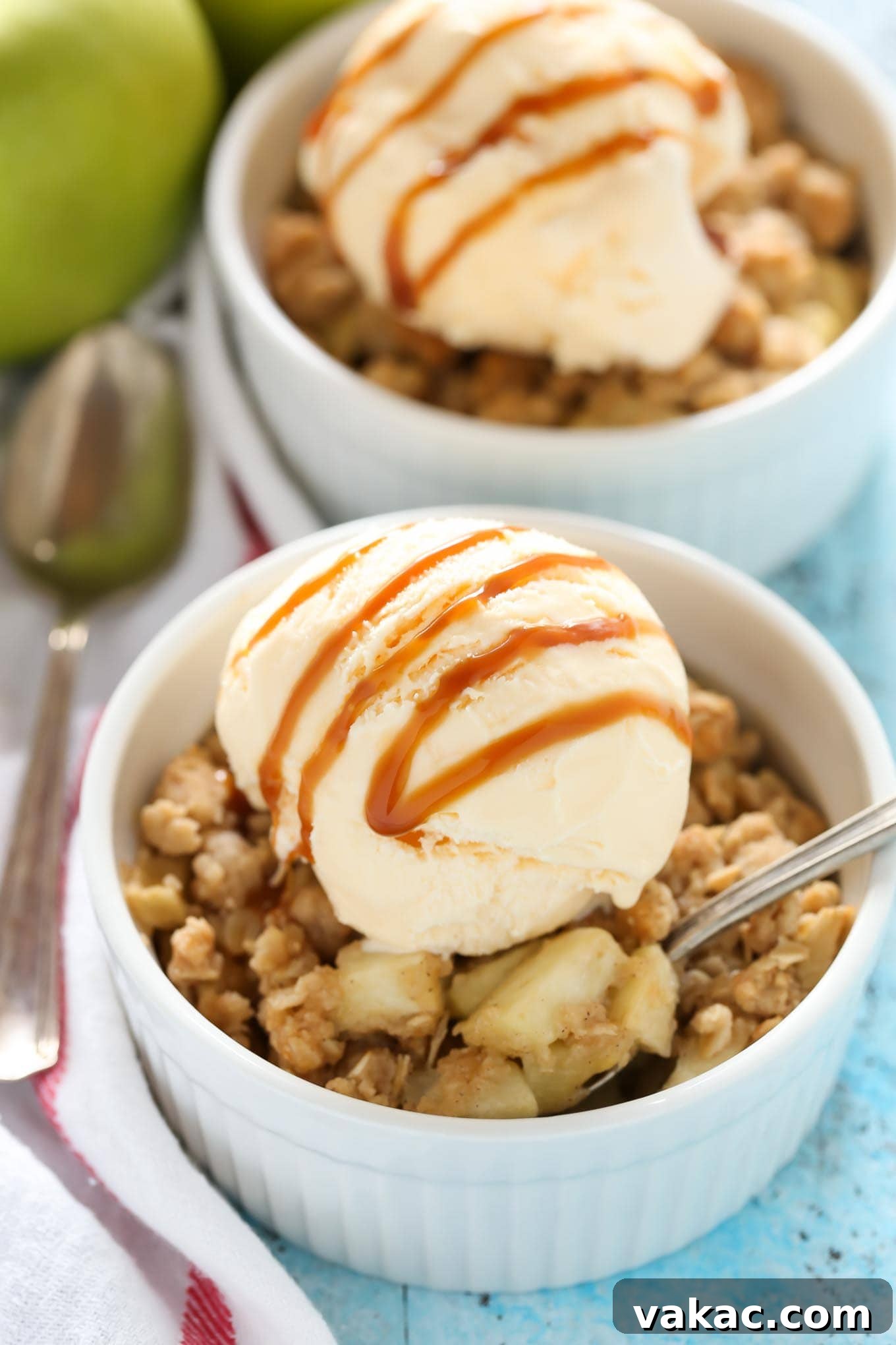Perfectly Paired Apple Crisp 3 Close-up of freshly baked Apple Crisp for Two in ramekins