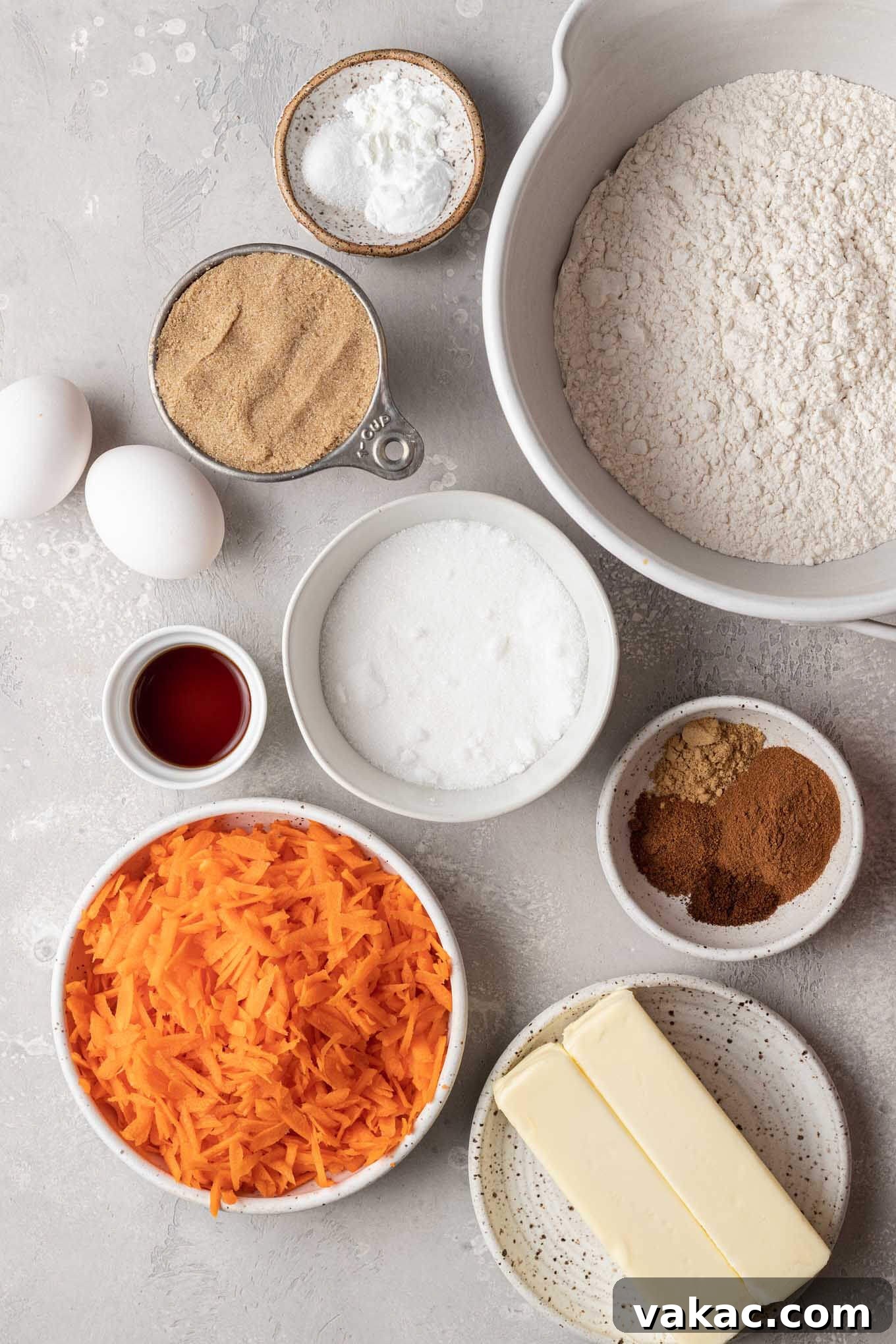 An overhead view of the ingredients needed for carrot cookies. 