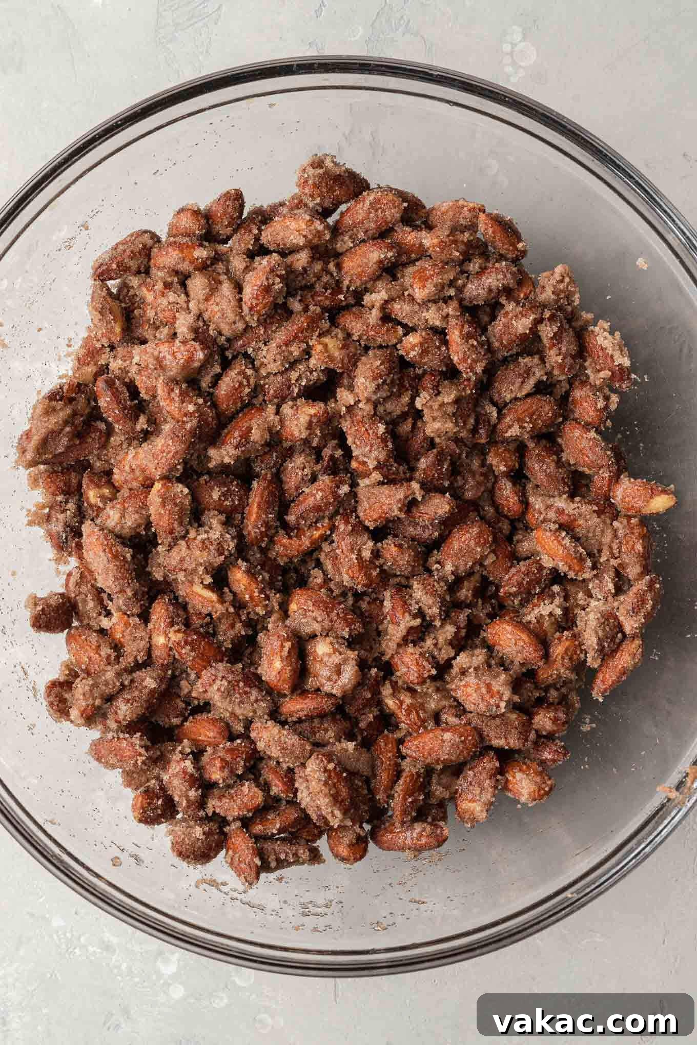 Sugar-Kissed Almonds 5 An overhead view of a candied almond mixture prior to baking.