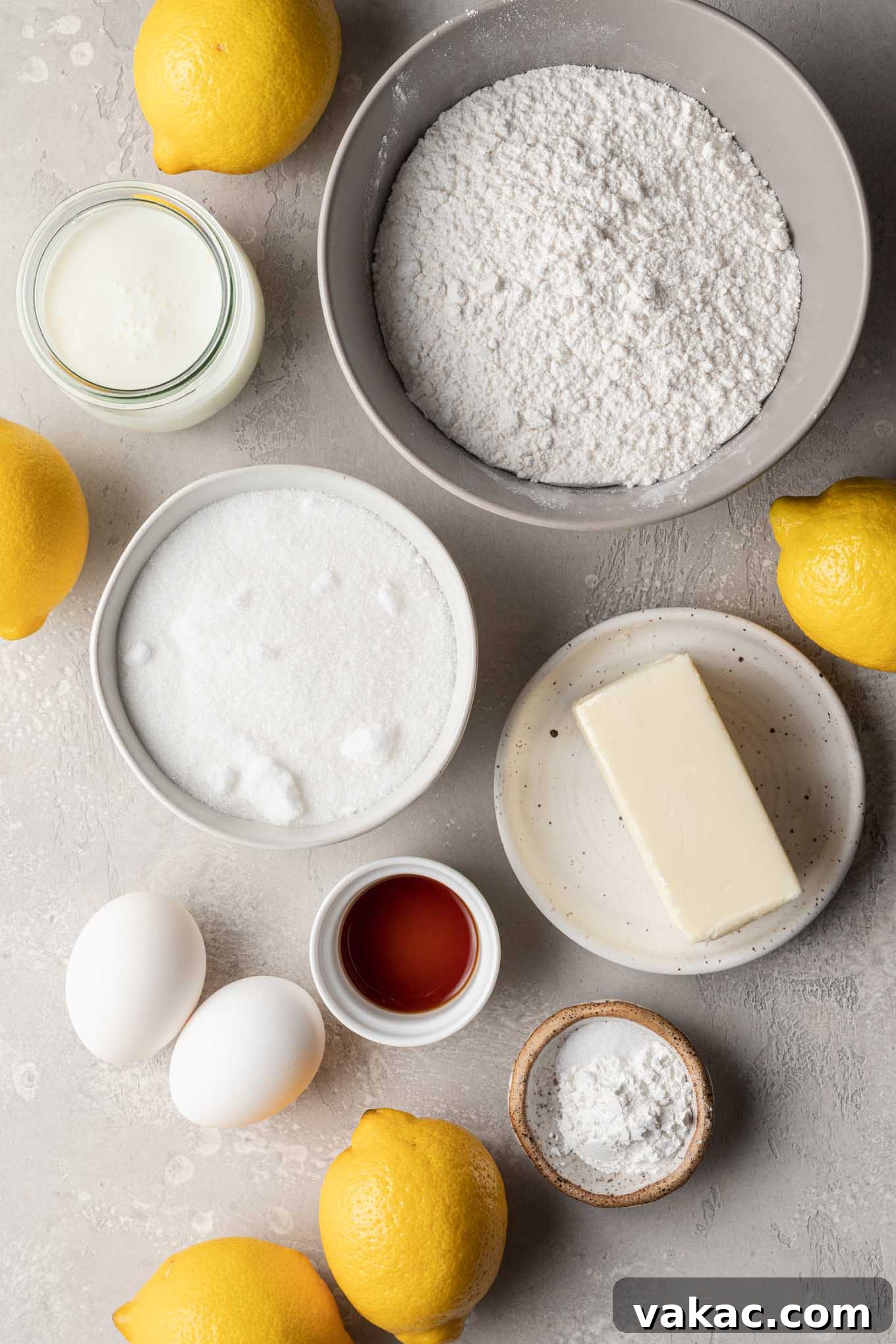 Sunshine Lemon Bliss Cupcakes 3 An inviting overhead view of all the fresh and measured ingredients neatly arranged, ready to be transformed into delectable lemon-filled cupcakes.