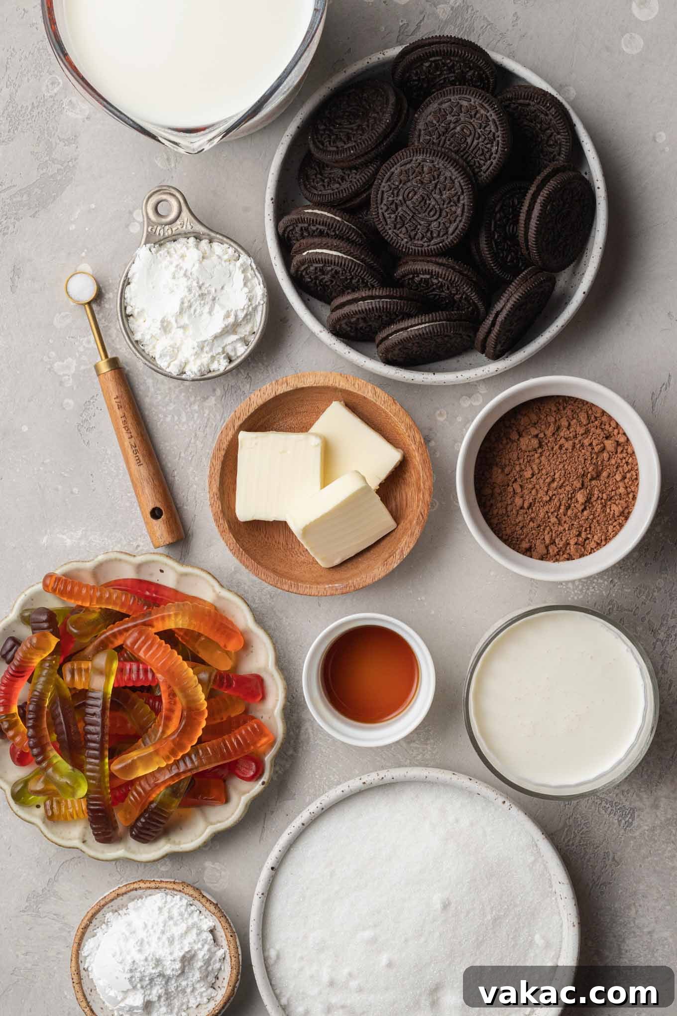 Sweet Soil Treats 3 An overhead view of all the essential ingredients laid out for making delicious dirt cups.