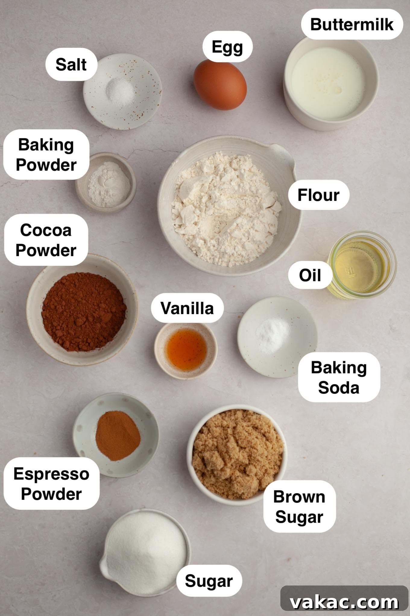 Ultimate German Chocolate Cupcakes 3 An overhead view of the ingredients needed for German chocolate cupcakes.