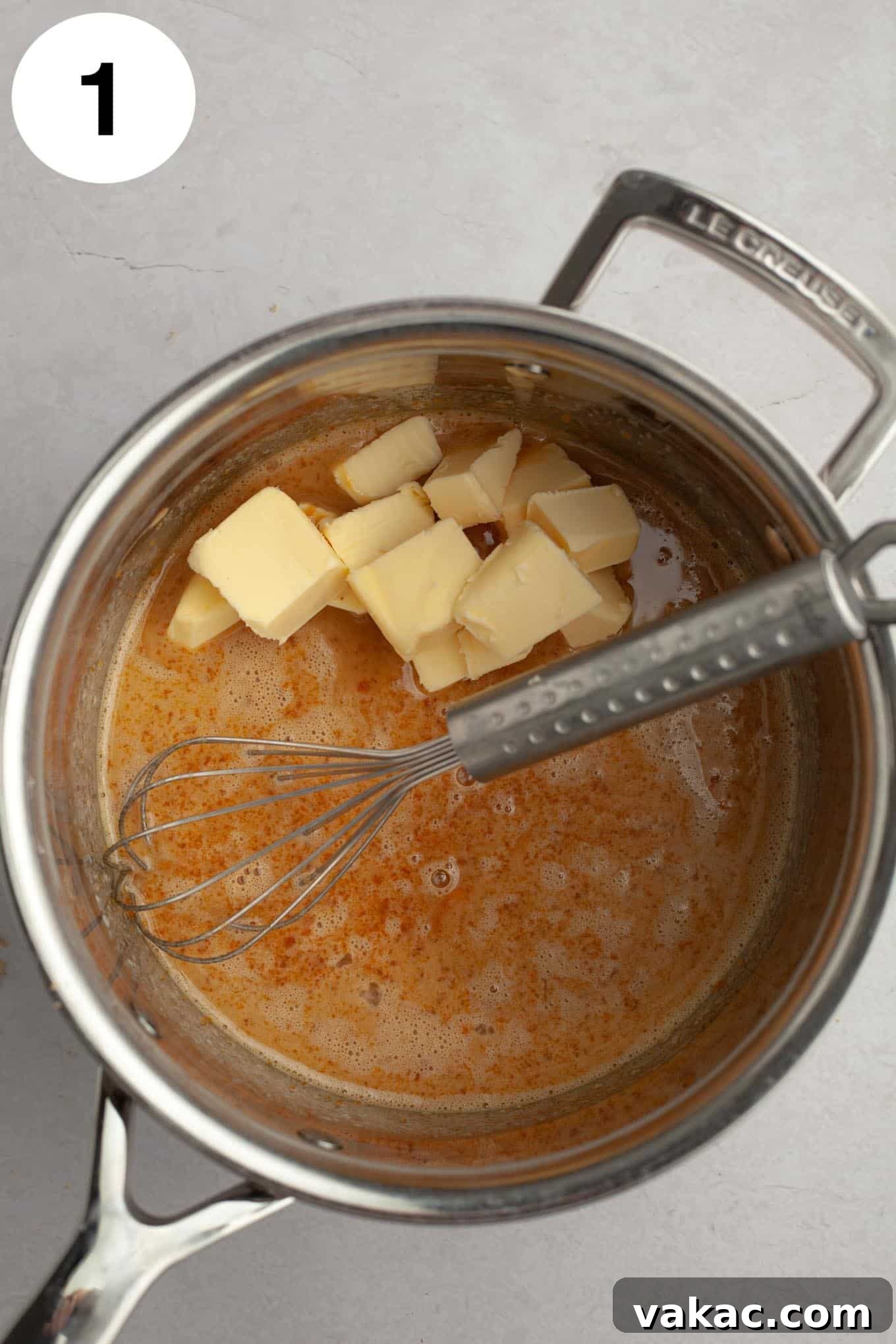 Ultimate German Chocolate Cupcakes 5 An overhead view of coconut pecan frosting ingredients in a saucepan.