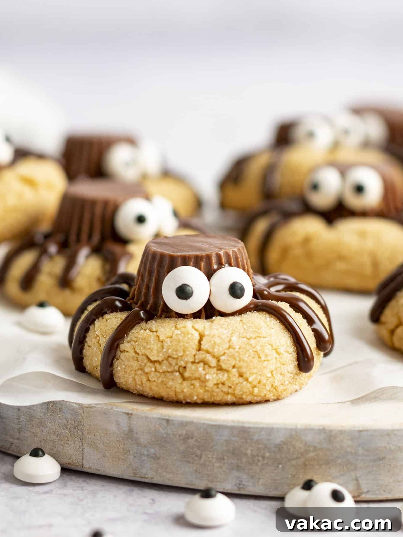Spider Halloween cookies on a serving board.