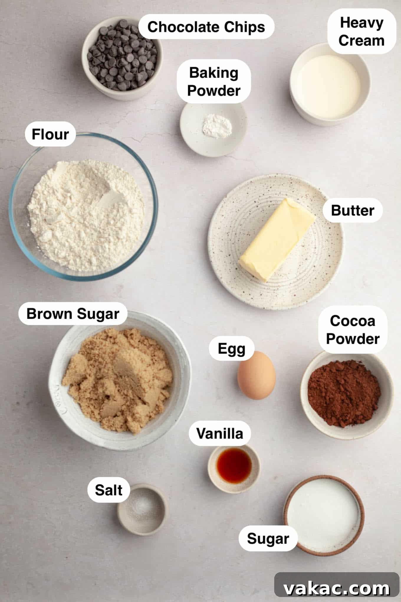 Decadent Chocolate Thumbprint Delights 3 An overhead view of the essential ingredients laid out for making delicious chocolate thumbprint cookies.