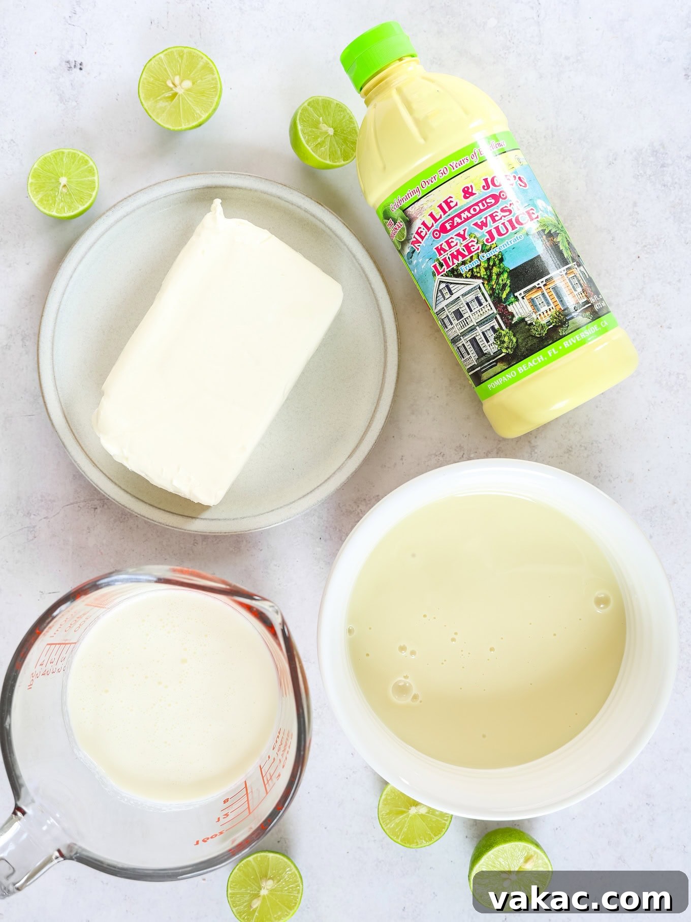 Sunshine Key Lime Bliss 3 The ingredients needed to make a no bake key lime pie.