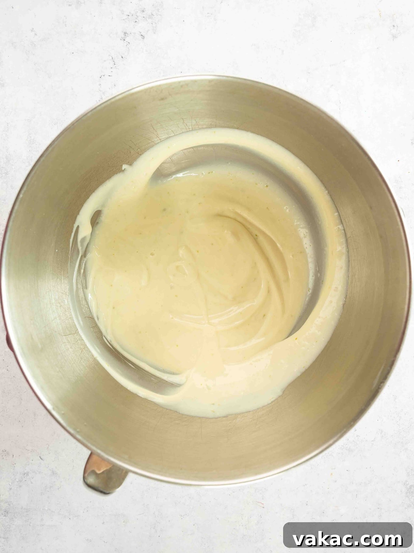 Sunshine Key Lime Bliss 7 An overhead view of key lime pie filling in a mixing bowl.