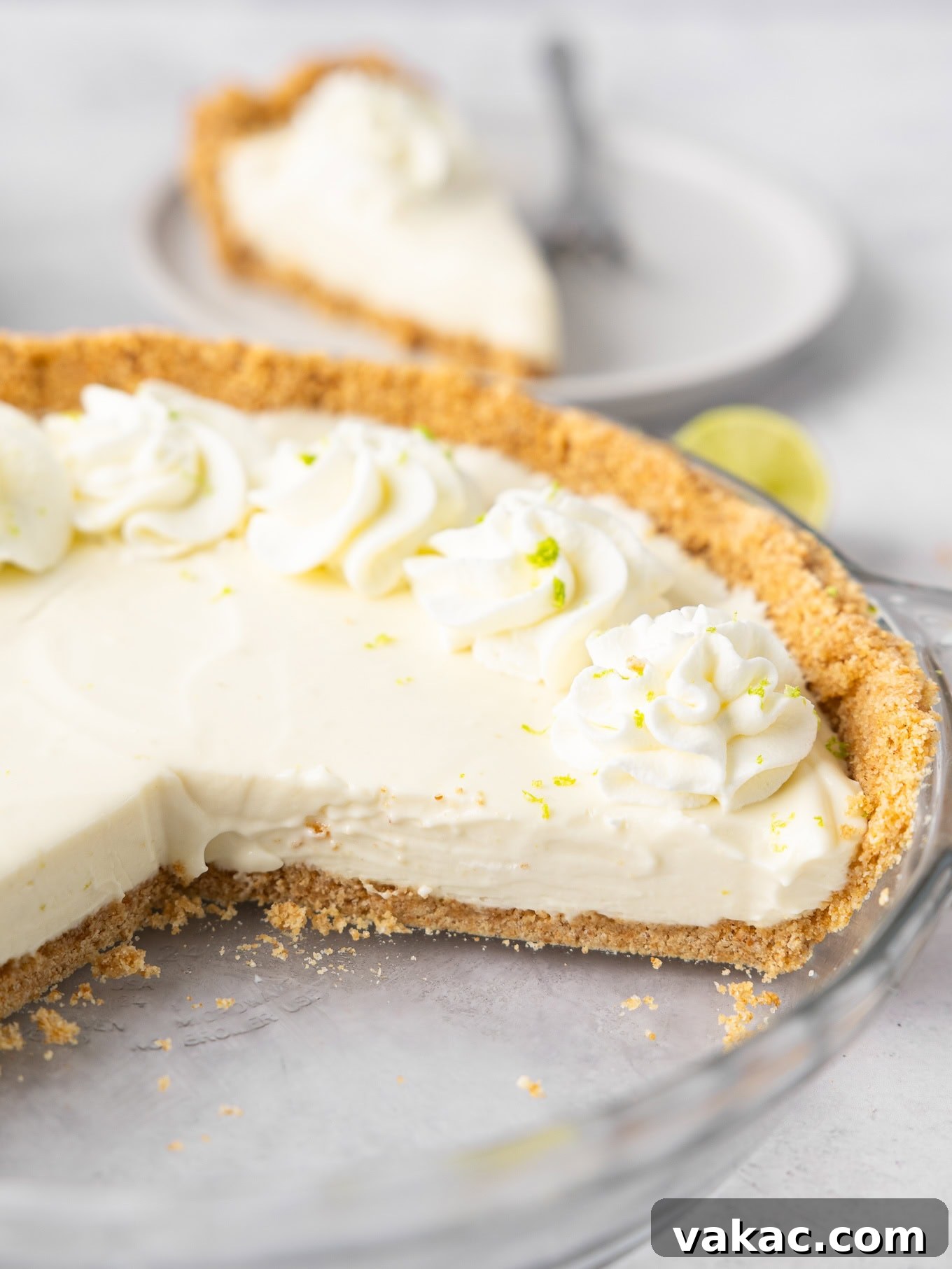 Sunshine Key Lime Bliss 8 A no bake key lime pie, sliced to show the texture.