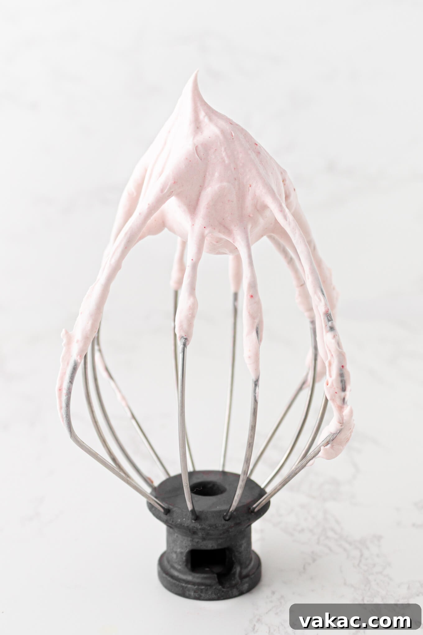Strawberry Cloud Perfection 8 Strawberry whipped cream clinging beautifully to a whisk attachment.